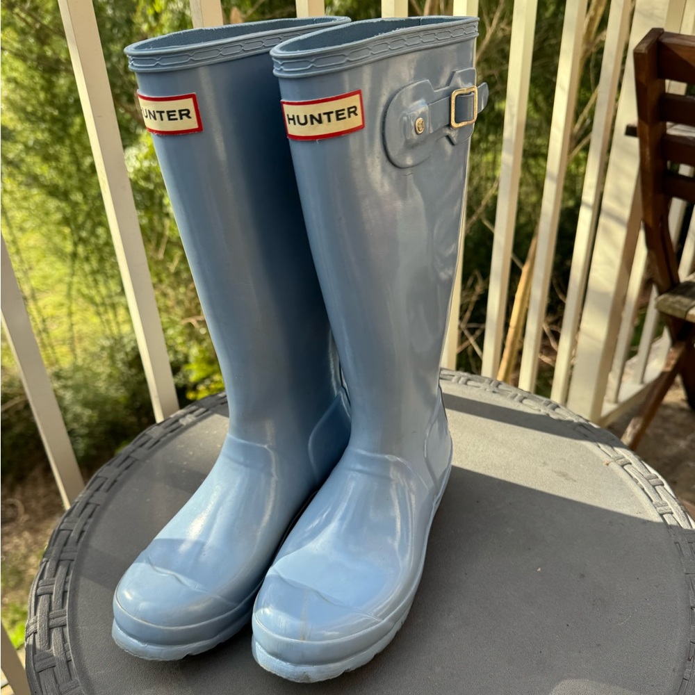 Hunter Kids Light Blue Gloss Rain Boots